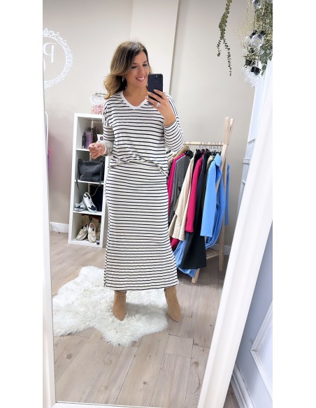 Conjunto rayas falda punto