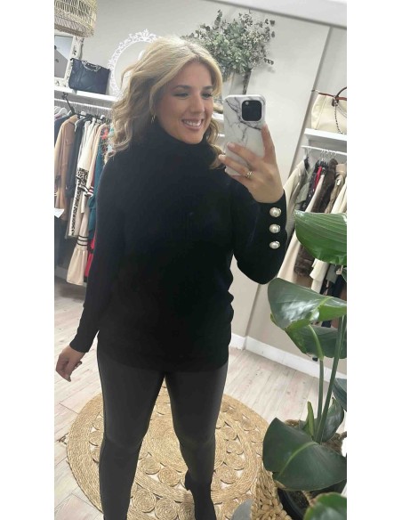 Jersey cuello botones perla