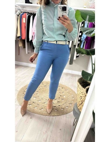 Jeans bolsillo volantito con cinturón