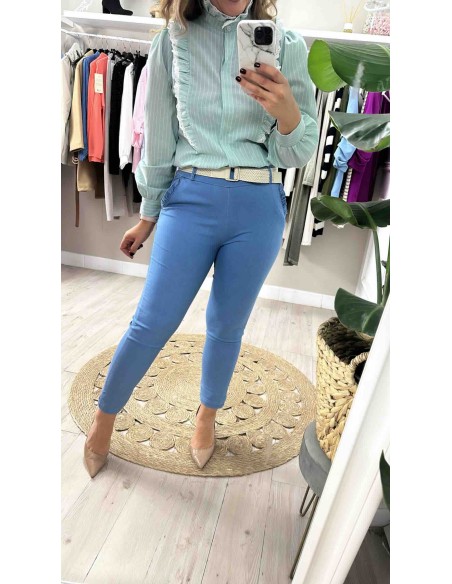 Jeans bolsillo volantito con cinturón