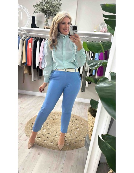 Jeans bolsillo volantito con cinturón