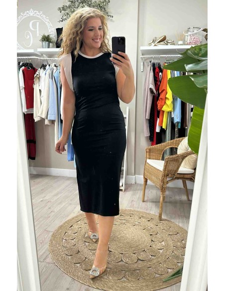 Vestido bicolor hombro