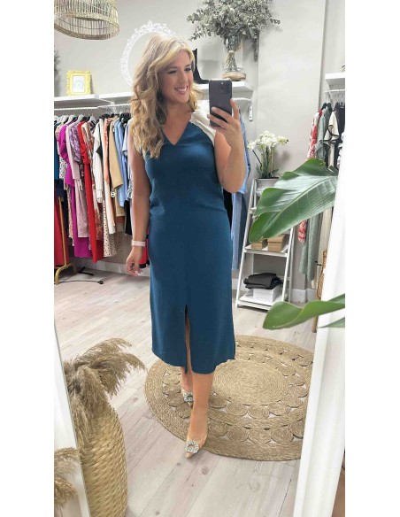 Vestido bicolor hombro