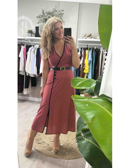 Vestido bicolor botones
