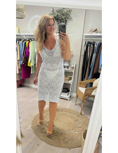 Vestido Conil calado plateado