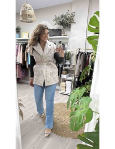 Abrigo chaleco plumas broche