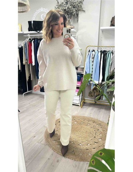 Jersey bolsillo strass