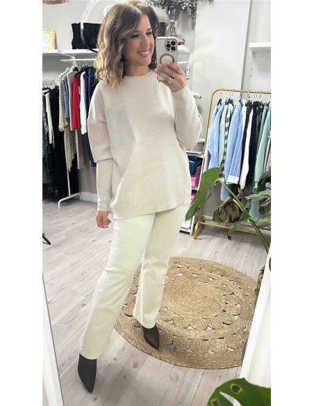 Jersey bolsillo strass