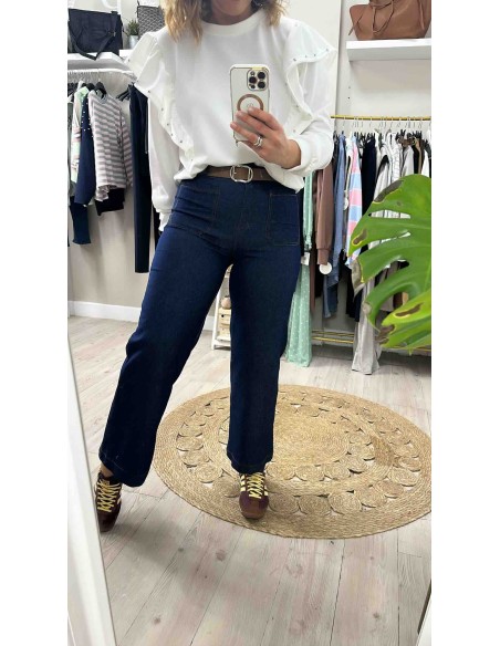 Jeans cinturón pespunte