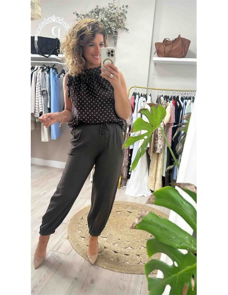 Pantalón baloon efecto lino