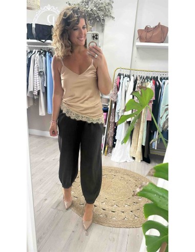 Pantalón baloon efecto lino