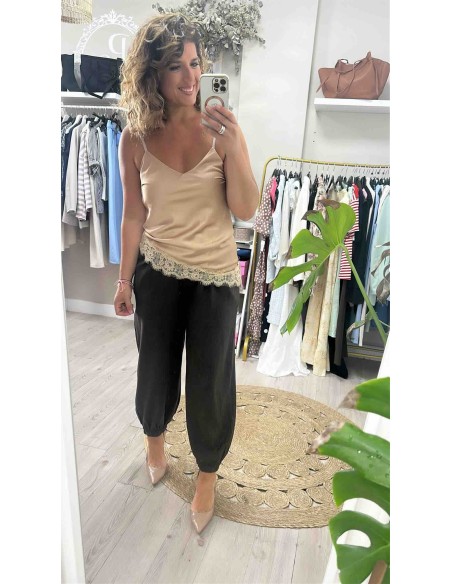 Pantalón baloon efecto lino