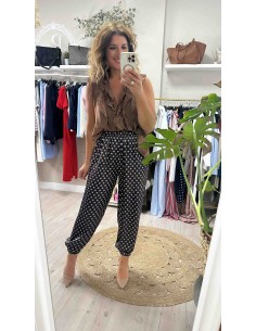 Pantalon efecto seda lunares