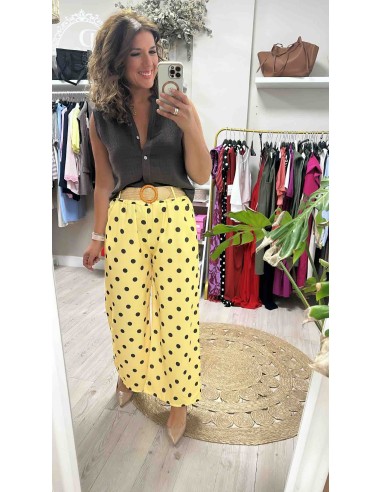 Pantalon lunares cinturón rafia