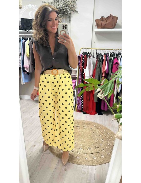 Pantalon lunares cinturón rafia