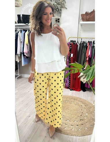 Pantalon lunares cinturón rafia