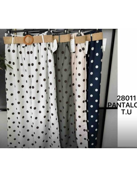Pantalon lunares cinturón rafia