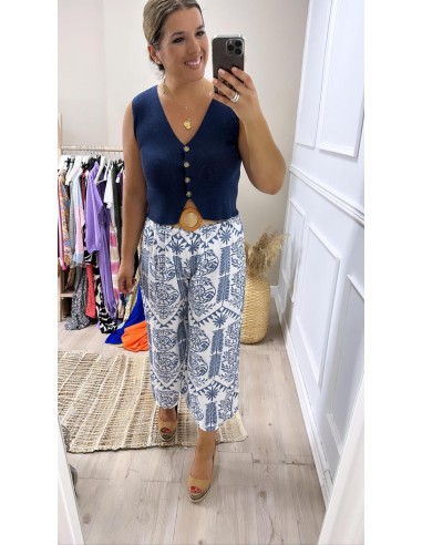 Pantalón crop estampado cinturón